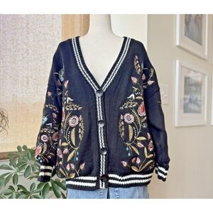L'Atiste Embroidered Knit Cardigan Jacket Women's S Oversized Floral Boho